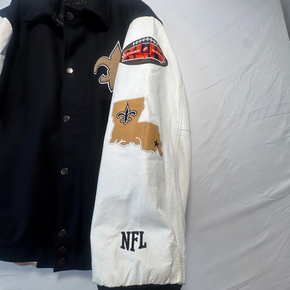 Saints Super Bowl Varsity Jacket G III Leather Wool New Orleans Champions Large - Picture 3 of 6